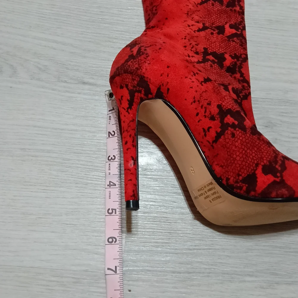 Fashion Nova Red Snake Print Over the Knee Boots - Picture 3 of 8